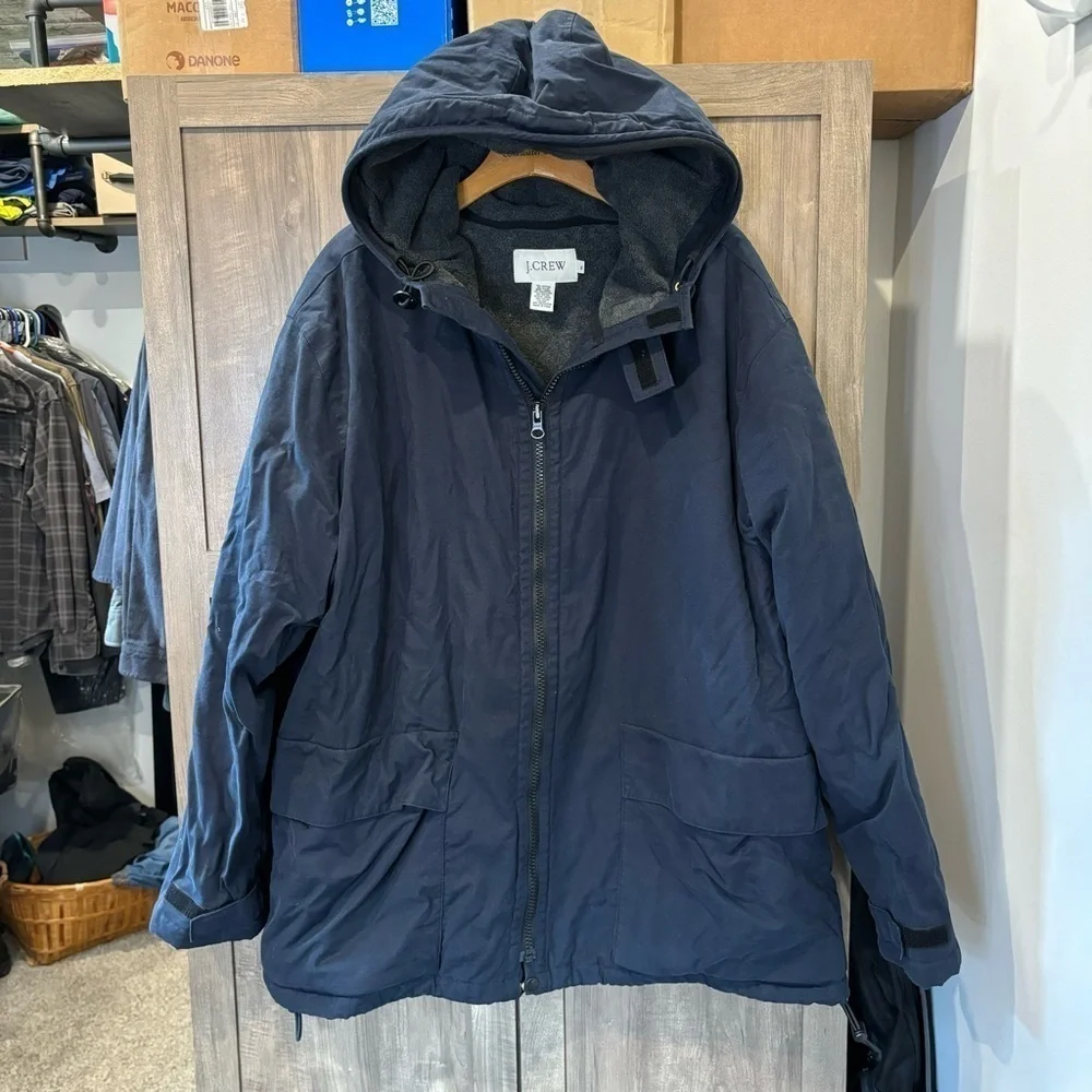 J Crew Men’s XL Jacket Navy Blue Fleece Lined Hooded